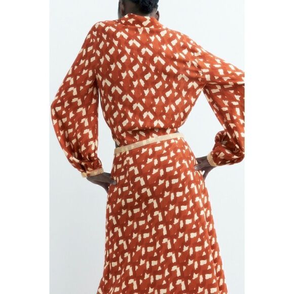 NWT Zara Printed Linen Blend Beaded Waistband High Waisted Maxi Skirt, Size XS - Picture 6 of 15